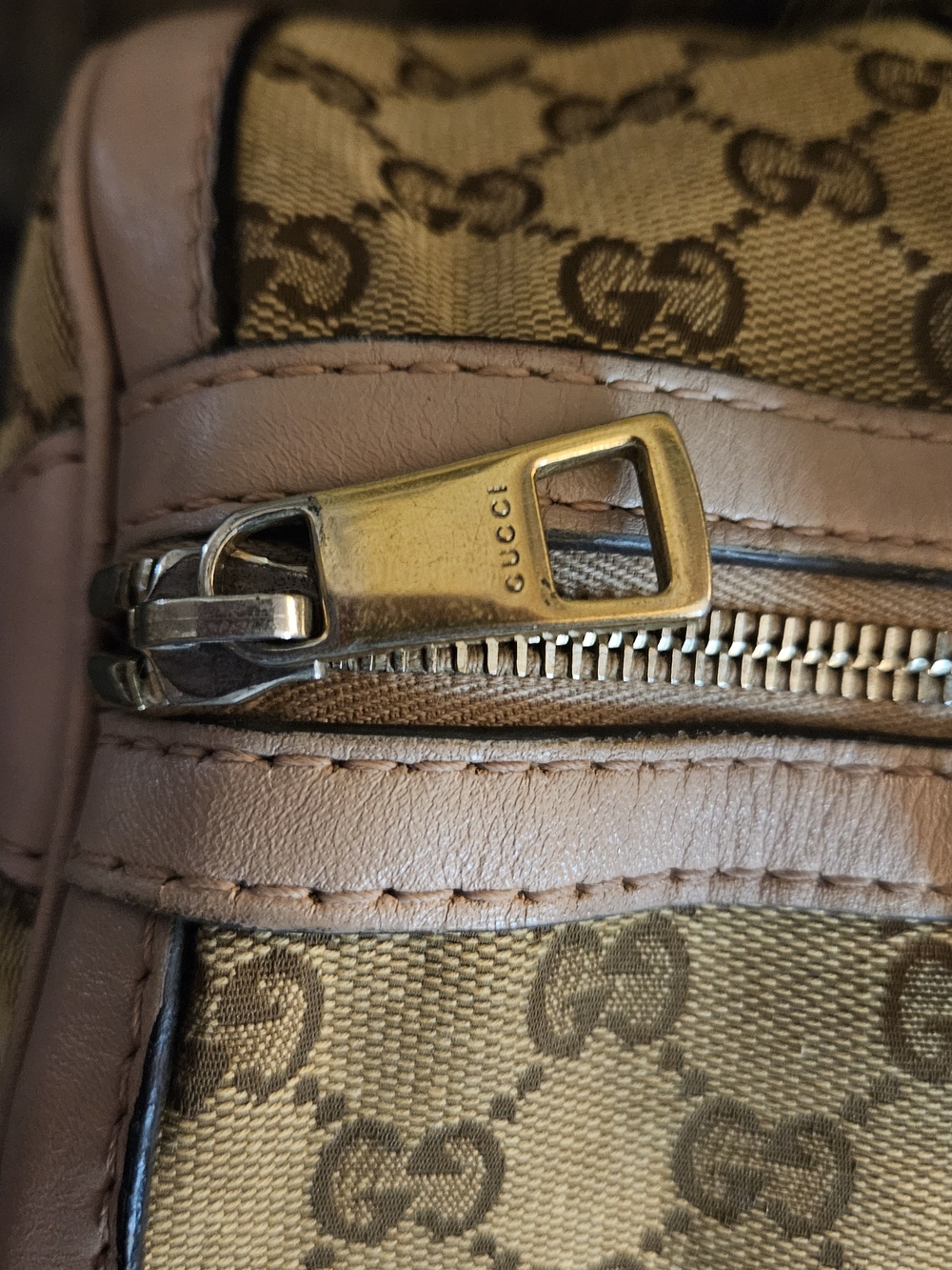 Gucci Beige GG Canvas Boston with Pink Trim and Striped Center - Picture 5 of 13